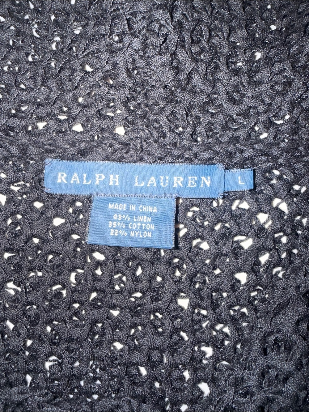 Ralph Lauren Blue Label Linen Blend Open Knit Poncho Sweater Black Size L - Picture 4 of 5